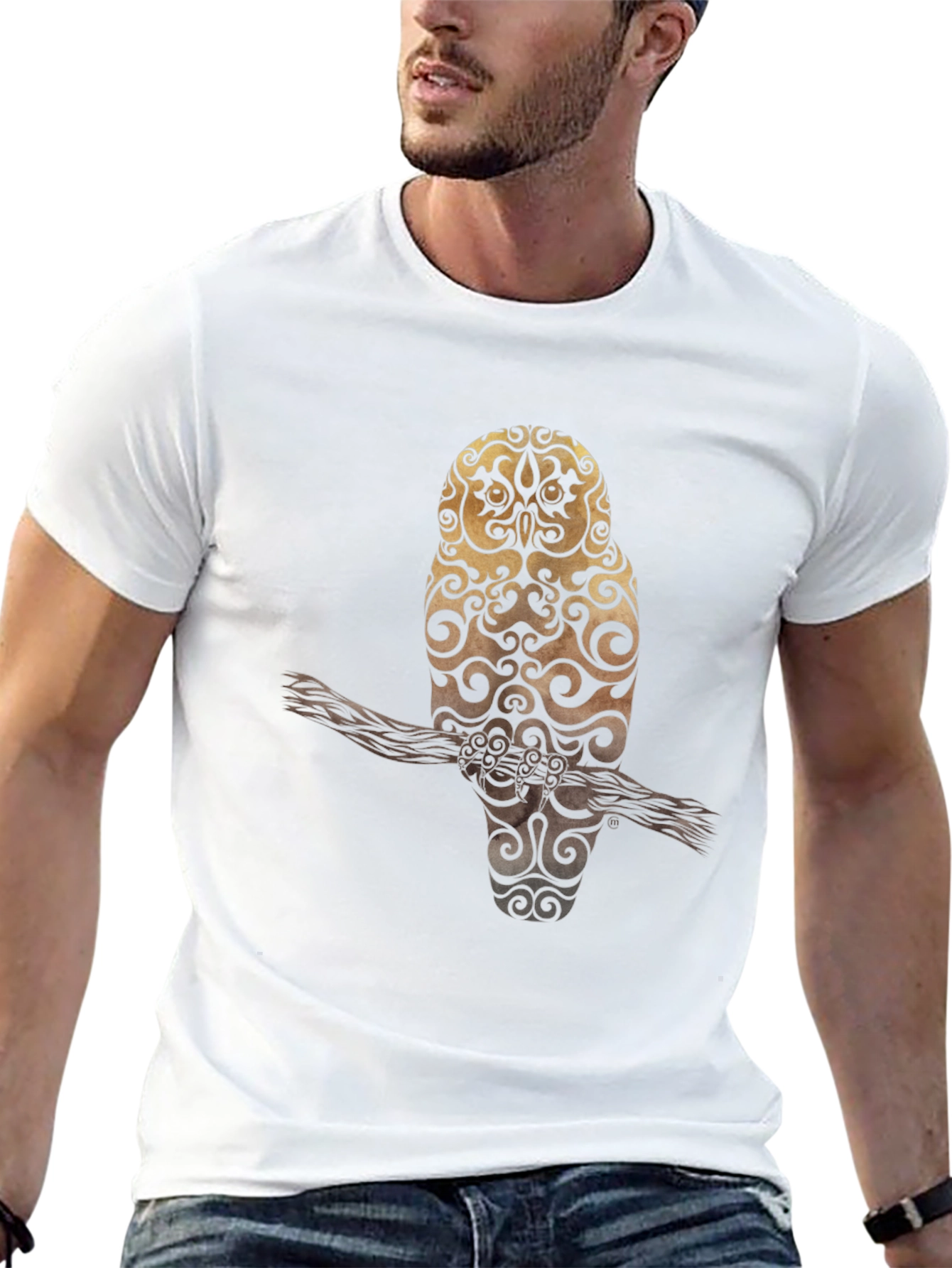 Owl Design Black T-Shirt