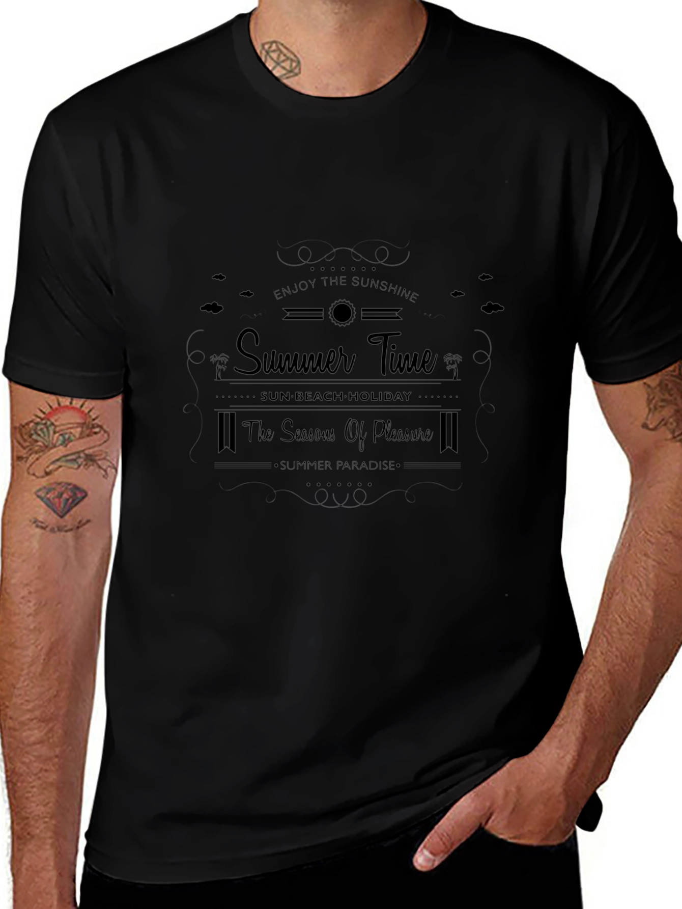 Summer Time Black Graphic Tee - Sun Beach Holiday