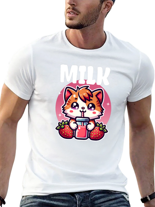Cute Milk & Strawberry Cat T-Shirt