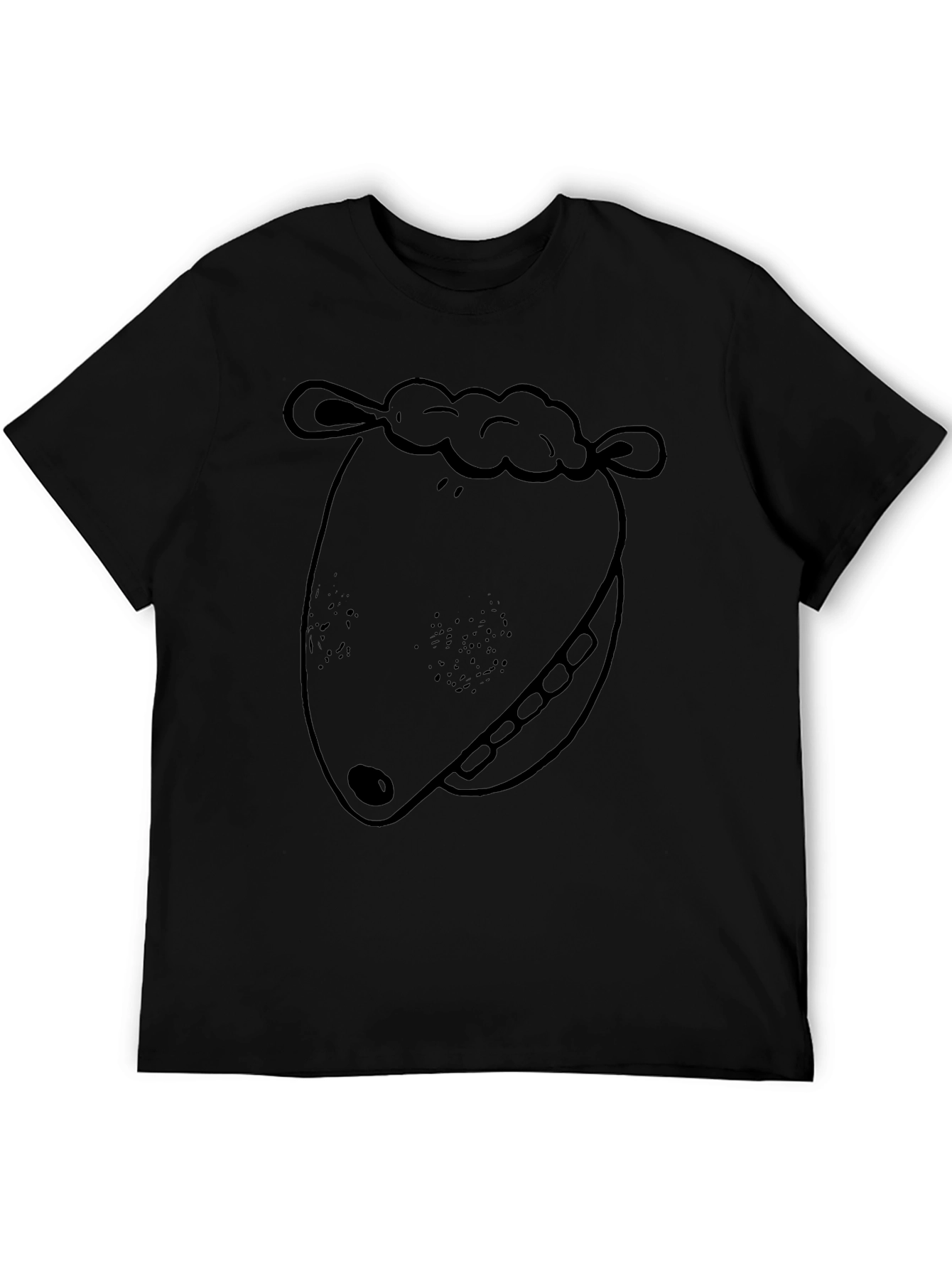 Cartoon Sheep Face Graphic Tee - Black Cotton T-Shirt