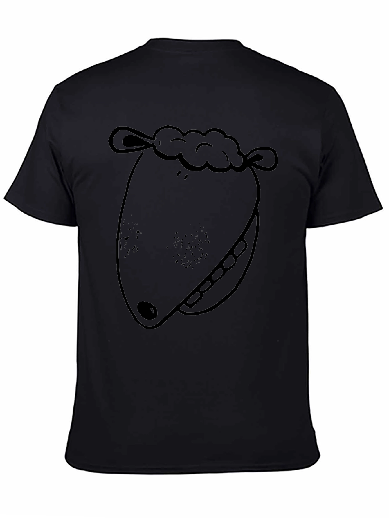 Cartoon Sheep Face Graphic Tee - Black Cotton T-Shirt