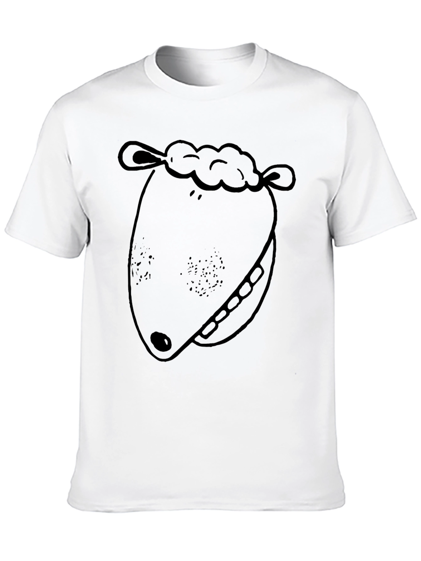 Cartoon Sheep Face Graphic Tee - Black Cotton T-Shirt