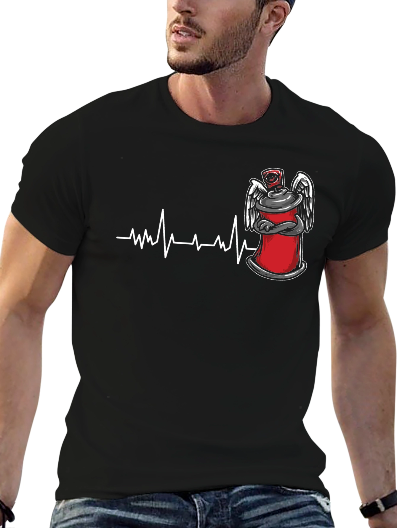 Spray Can Heartbeat Graphic Tee - Street Art Style
