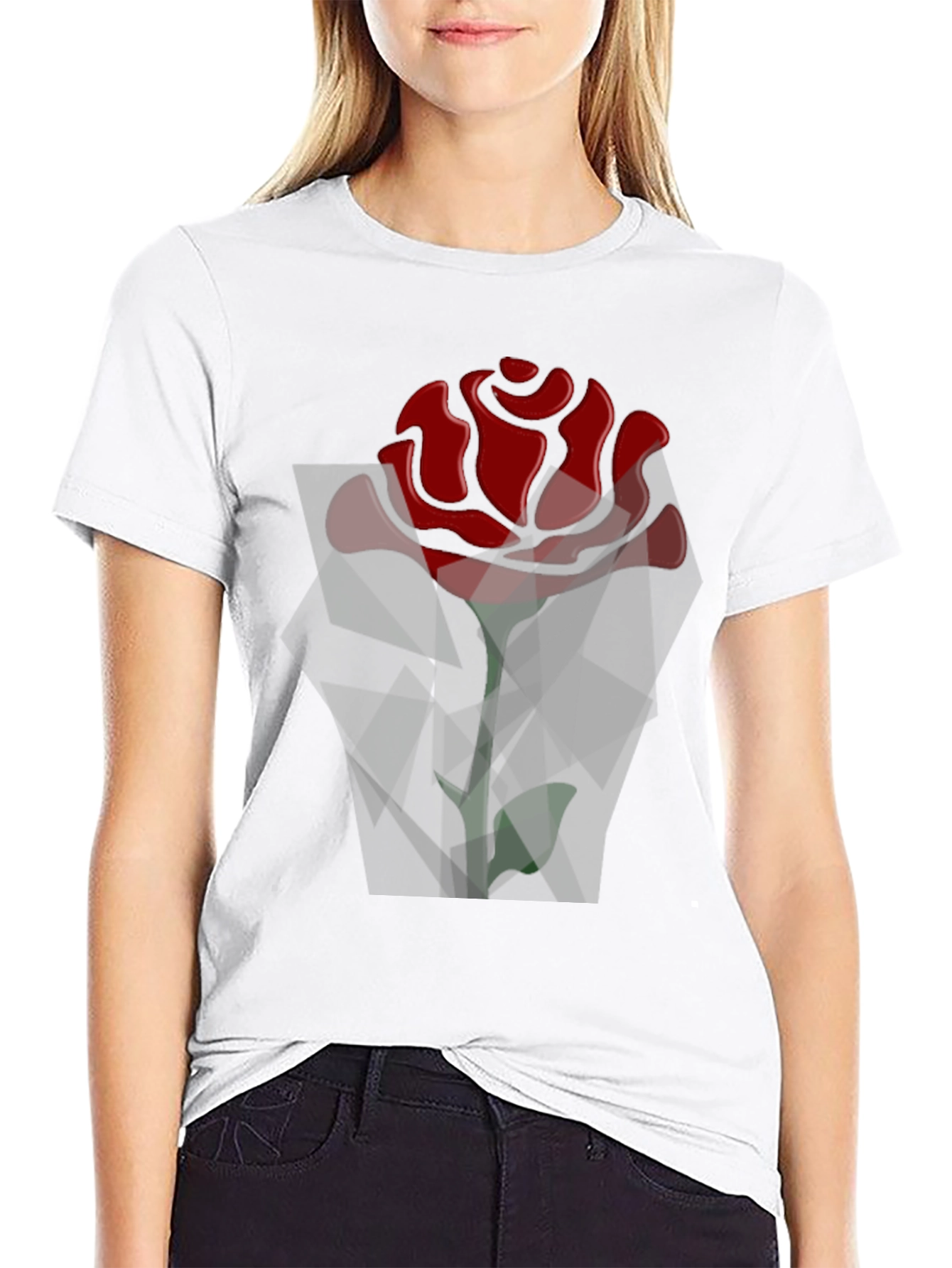 Geometric Rose Graphic Black T-Shirt