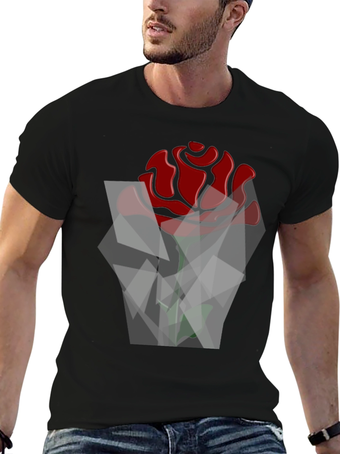 Geometric Rose Graphic Black T-Shirt