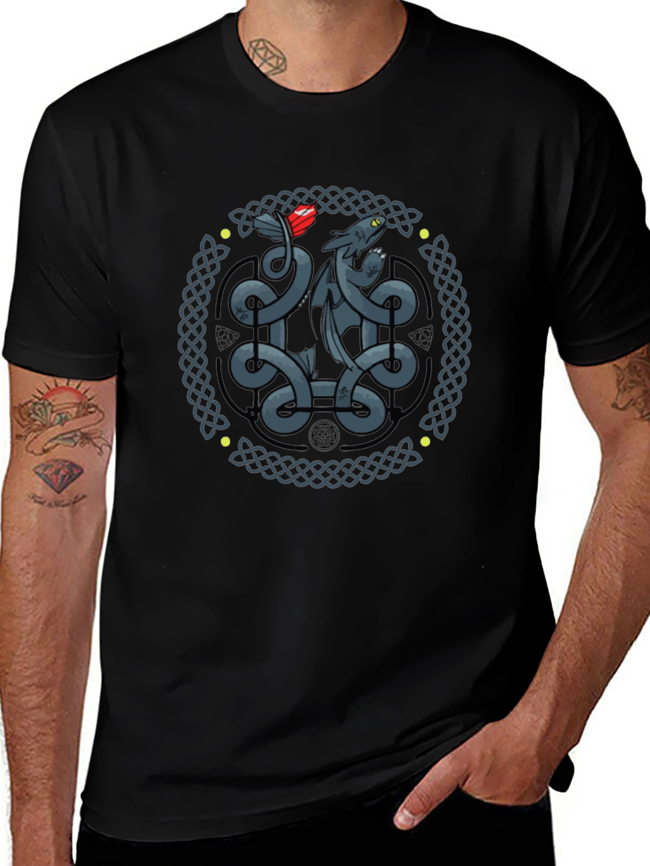 Celtic Dragon Knot Graphic T-Shirt - Black