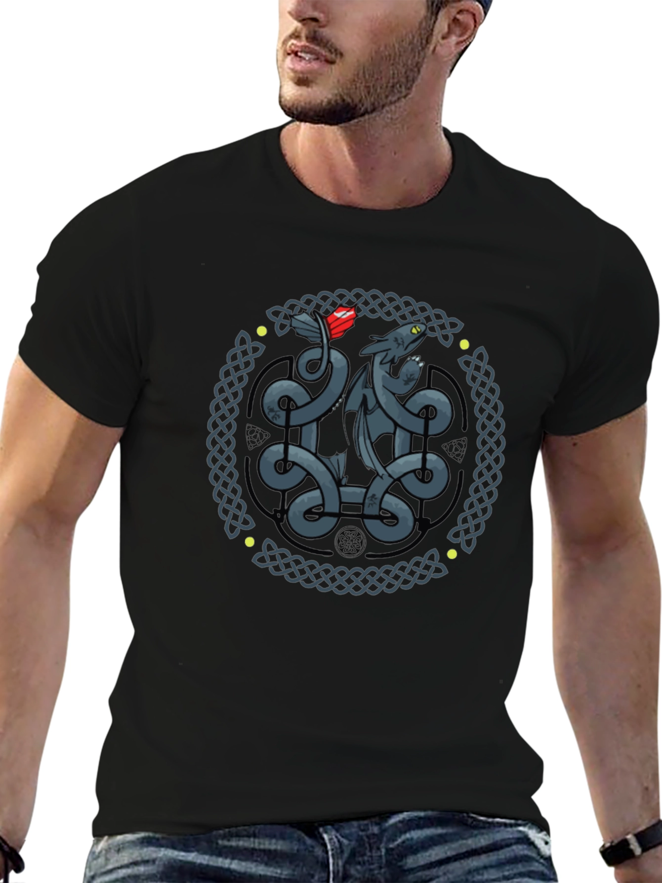Celtic Dragon Knot Graphic T-Shirt - Black