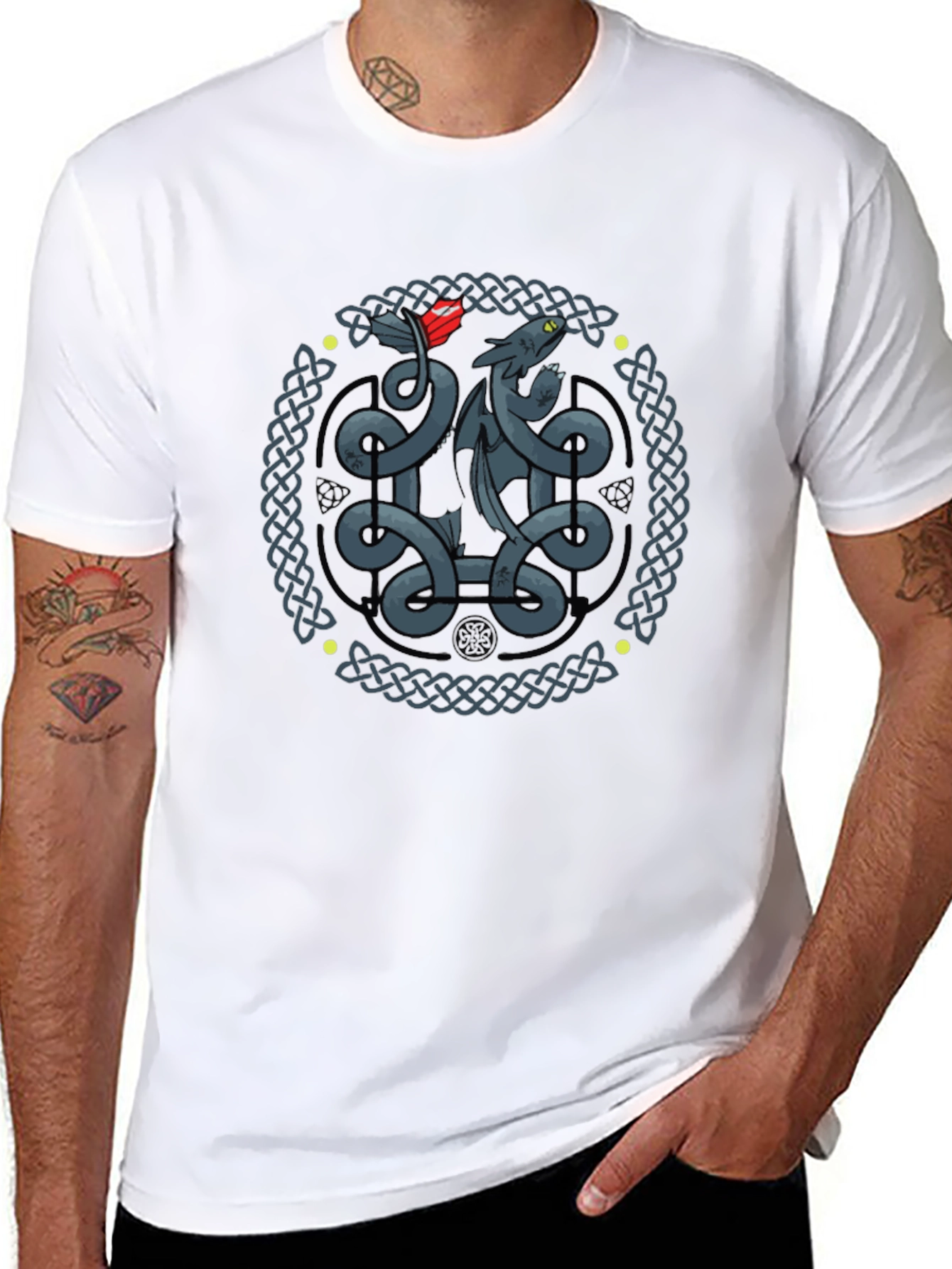 Celtic Dragon Knot Graphic T-Shirt - Black