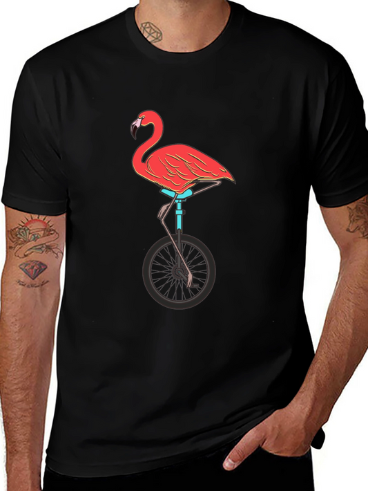 Flamingo on Unicycle Graphic Tee - Funky Unisex T-Shirt