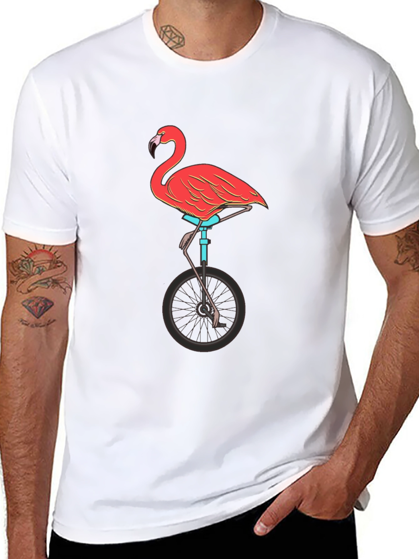 Flamingo on Unicycle Graphic Tee - Funky Unisex T-Shirt