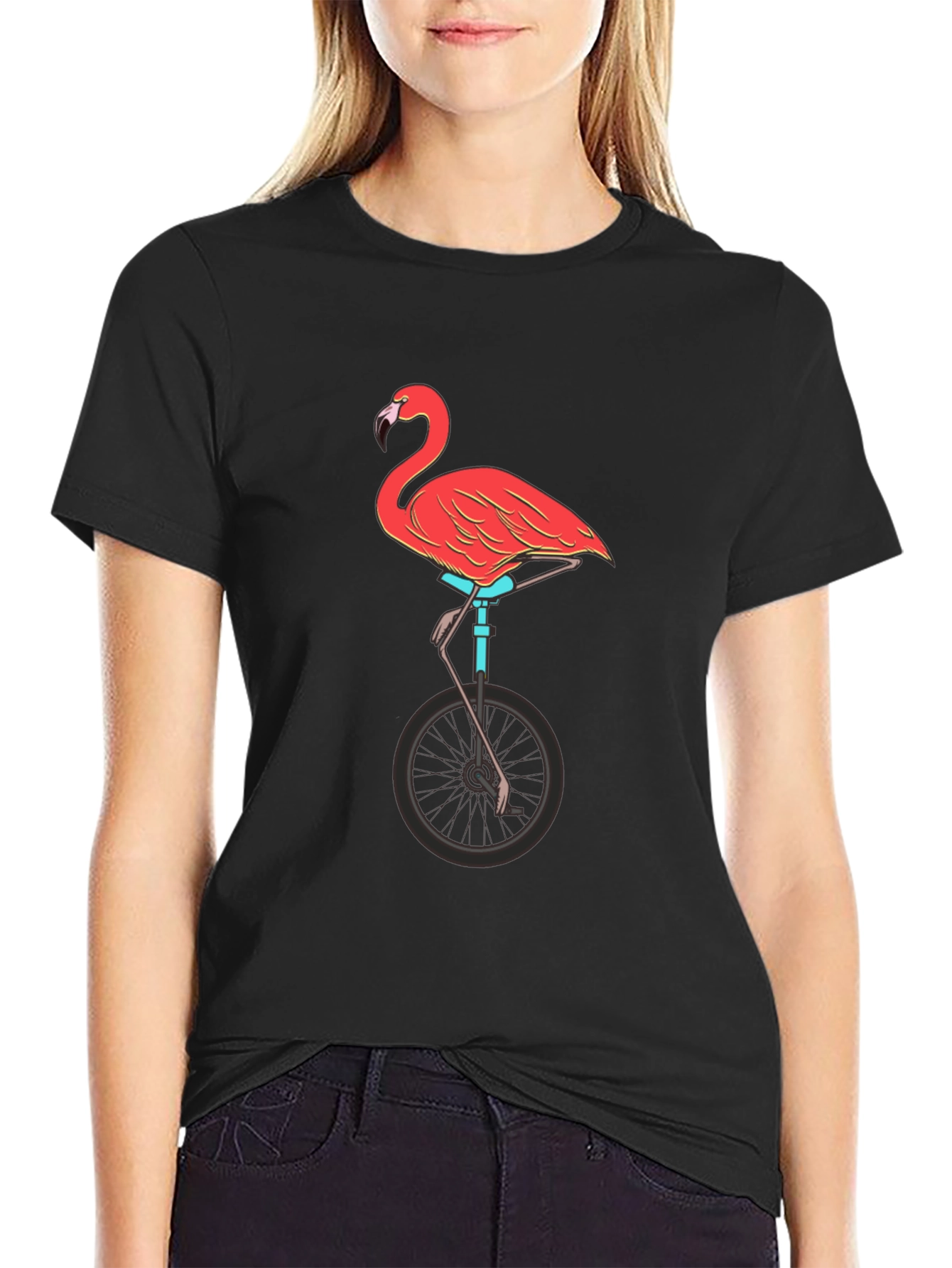Flamingo on Unicycle Graphic Tee - Funky Unisex T-Shirt