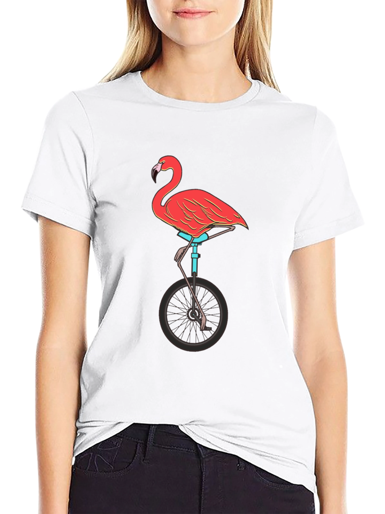 Flamingo on Unicycle Graphic Tee - Funky Unisex T-Shirt