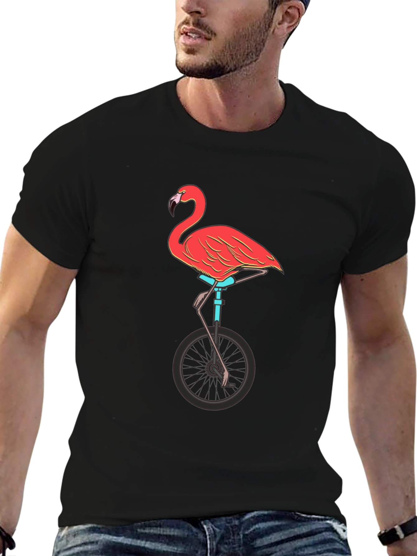 Flamingo on Unicycle Graphic Tee - Funky Unisex T-Shirt