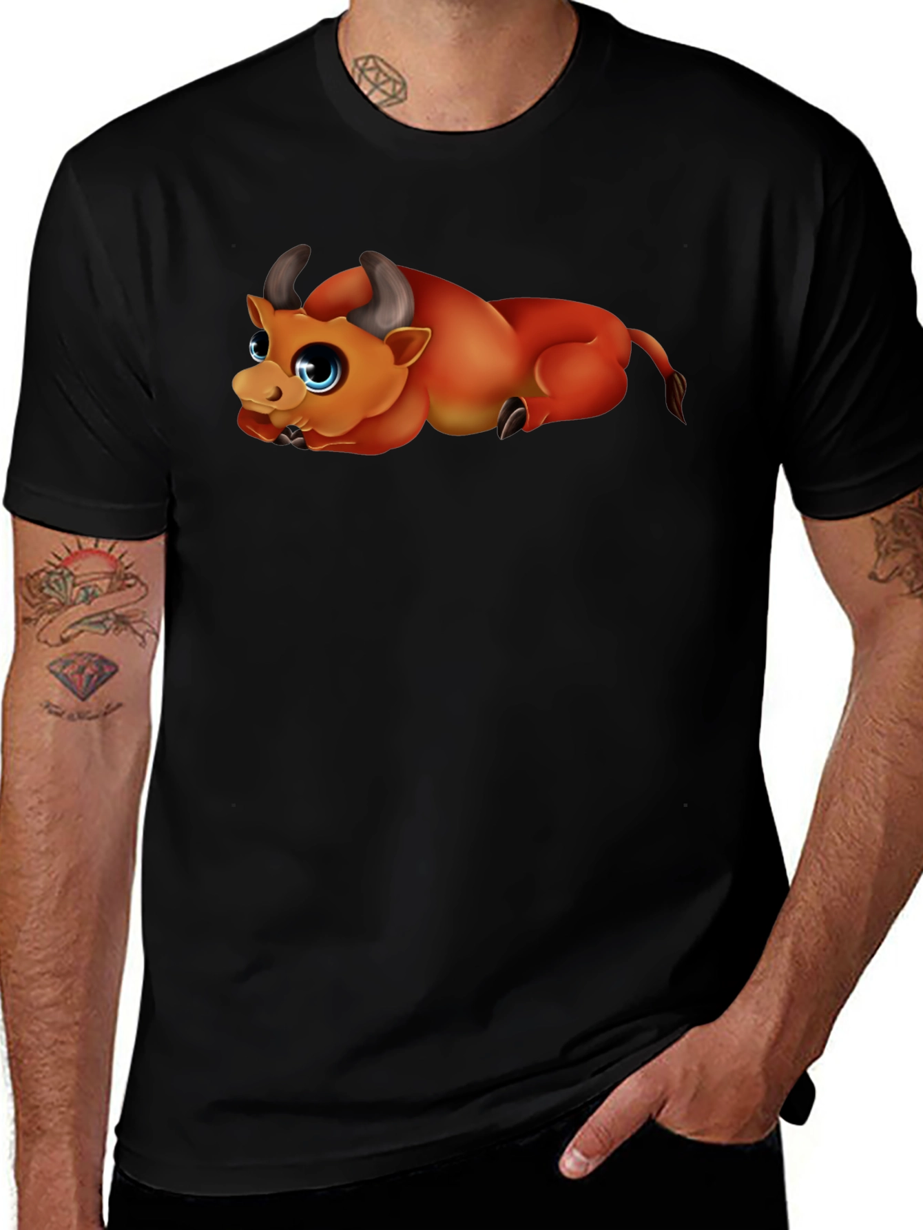 Cute Bull Graphic Black T-Shirt