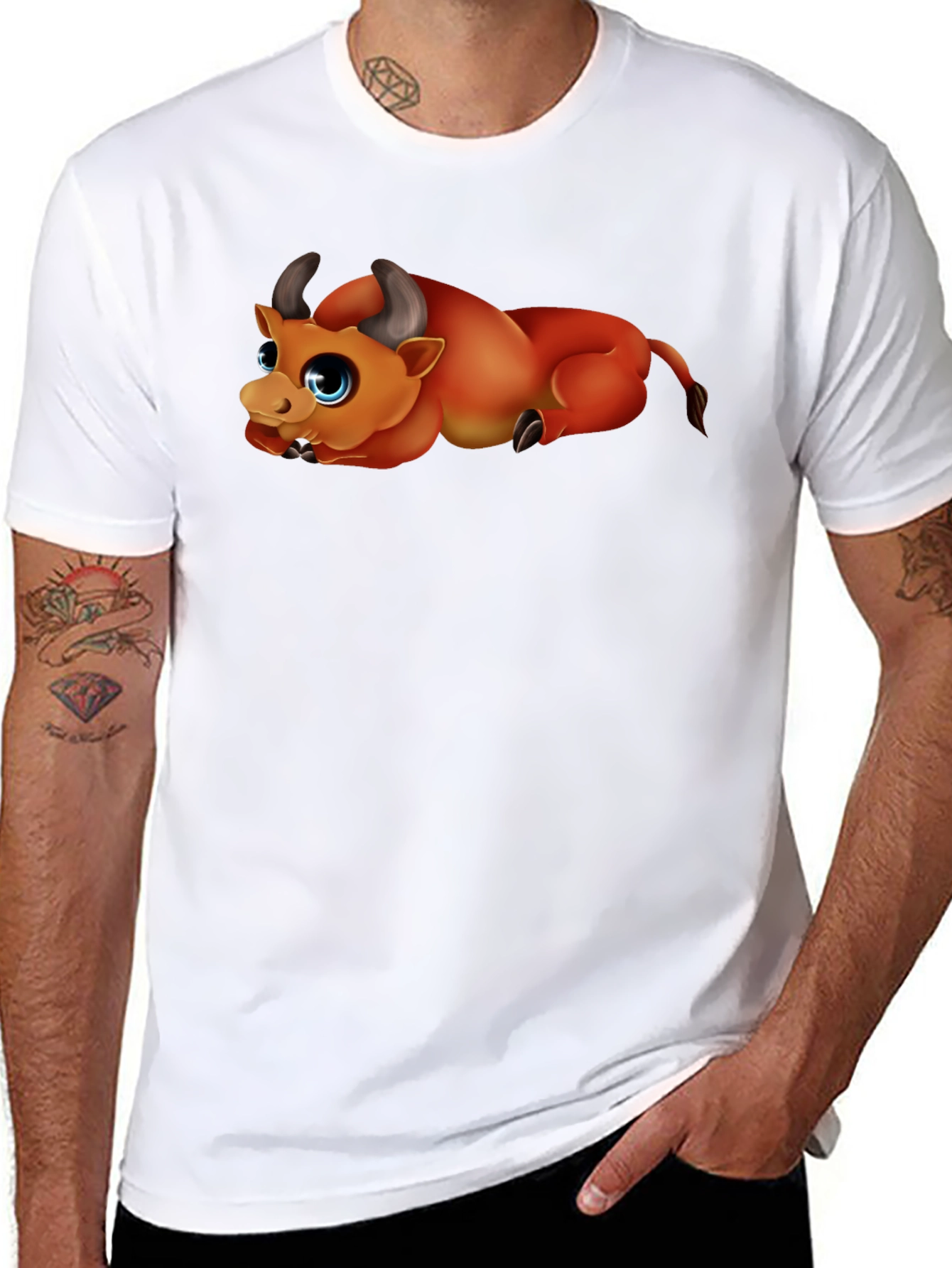 Cute Bull Graphic Black T-Shirt