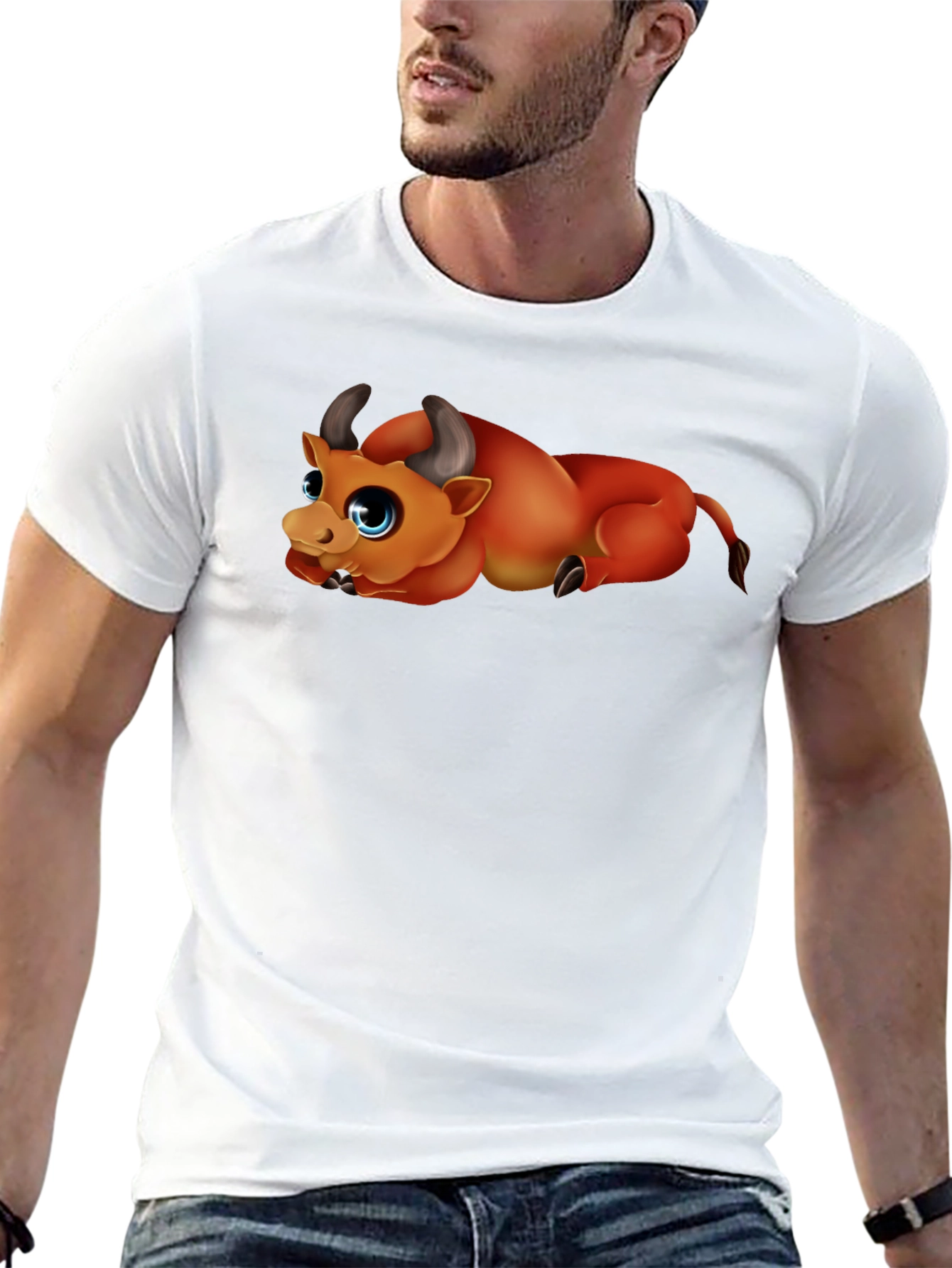 Cute Bull Graphic Black T-Shirt