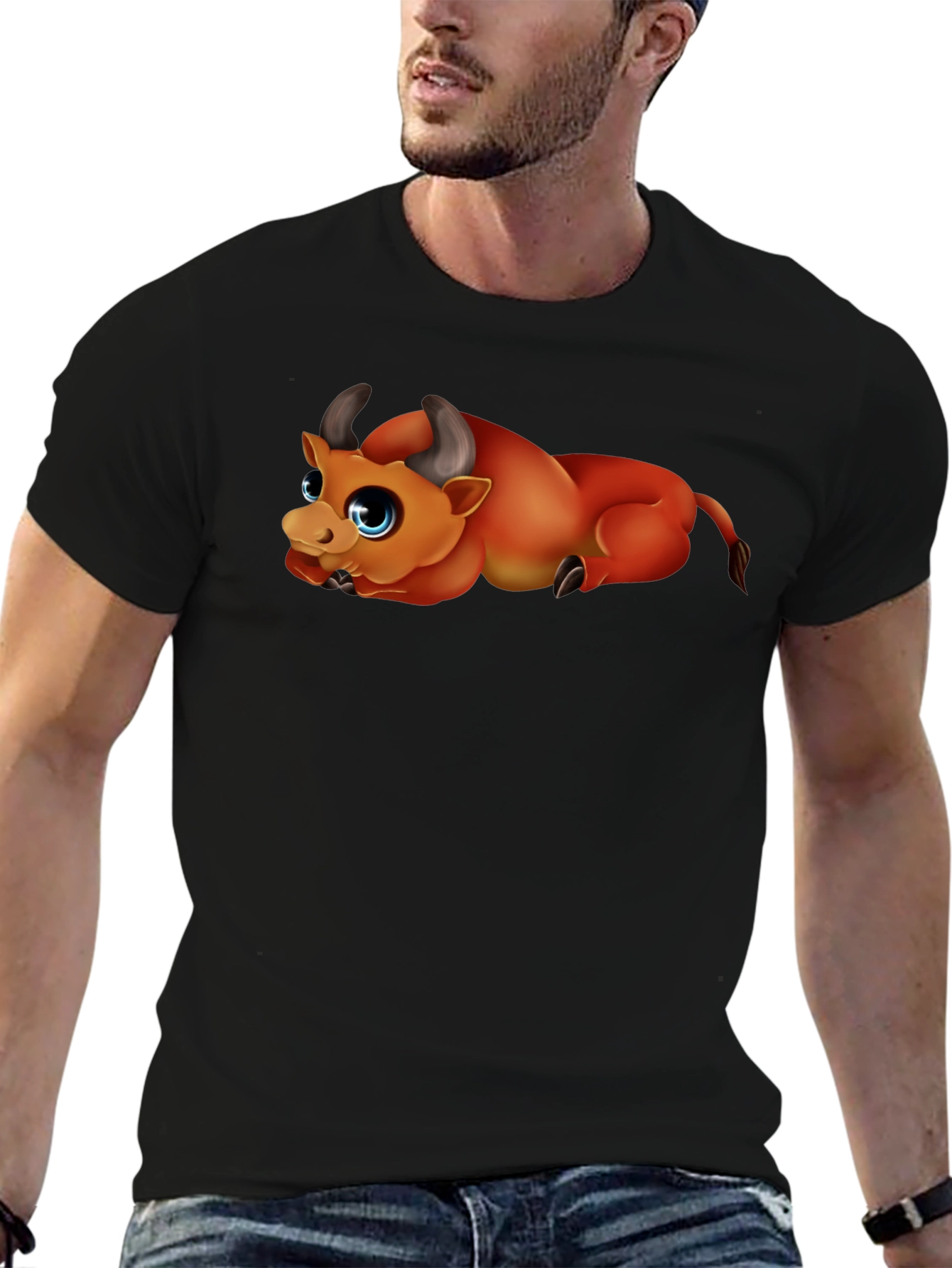 Cute Bull Graphic Black T-Shirt