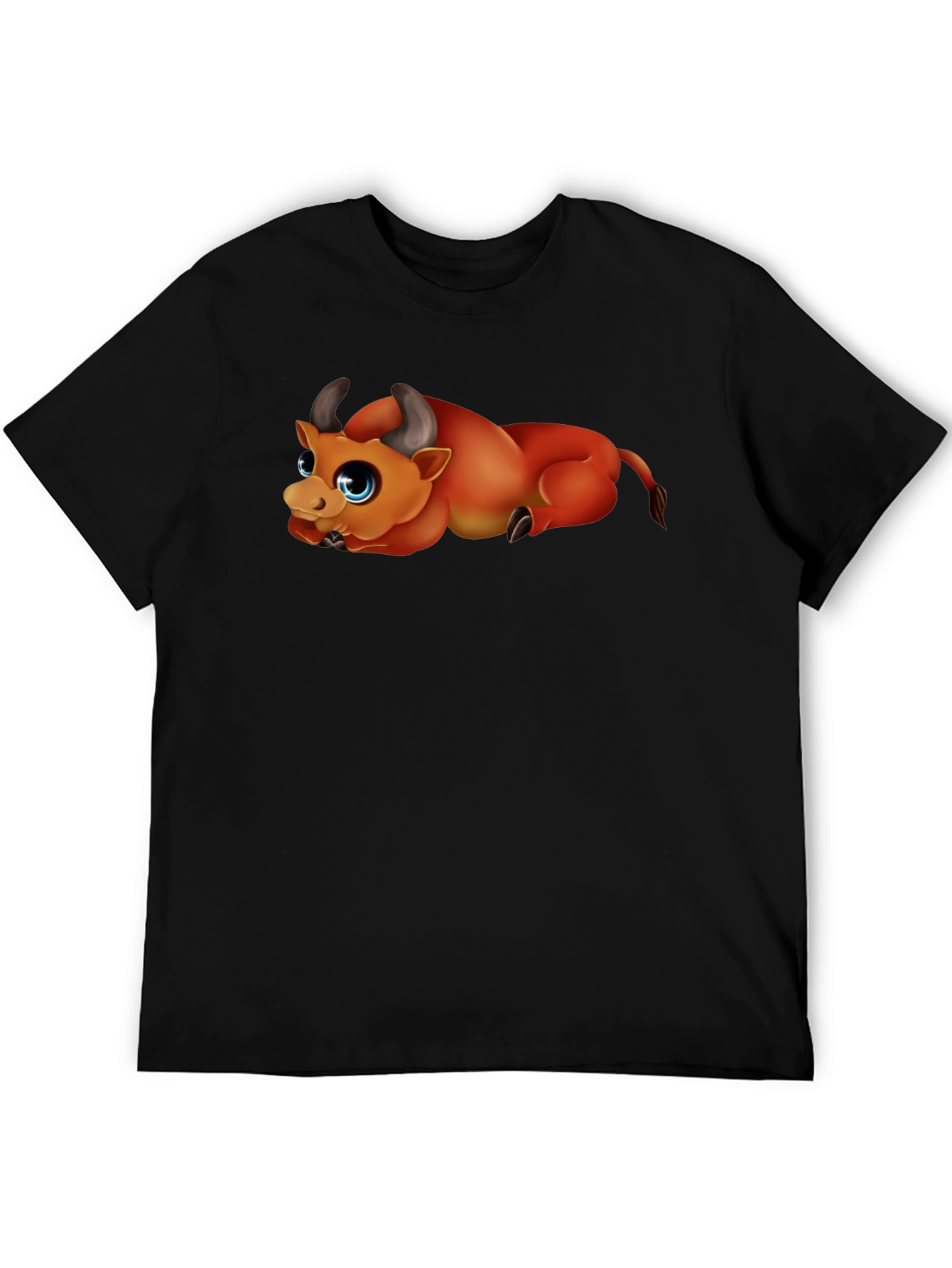 Cute Bull Graphic Black T-Shirt