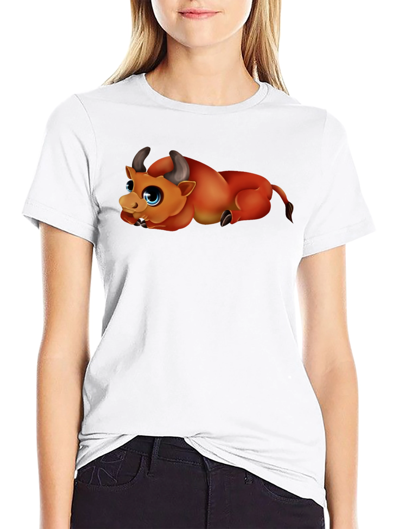 Cute Bull Graphic Black T-Shirt