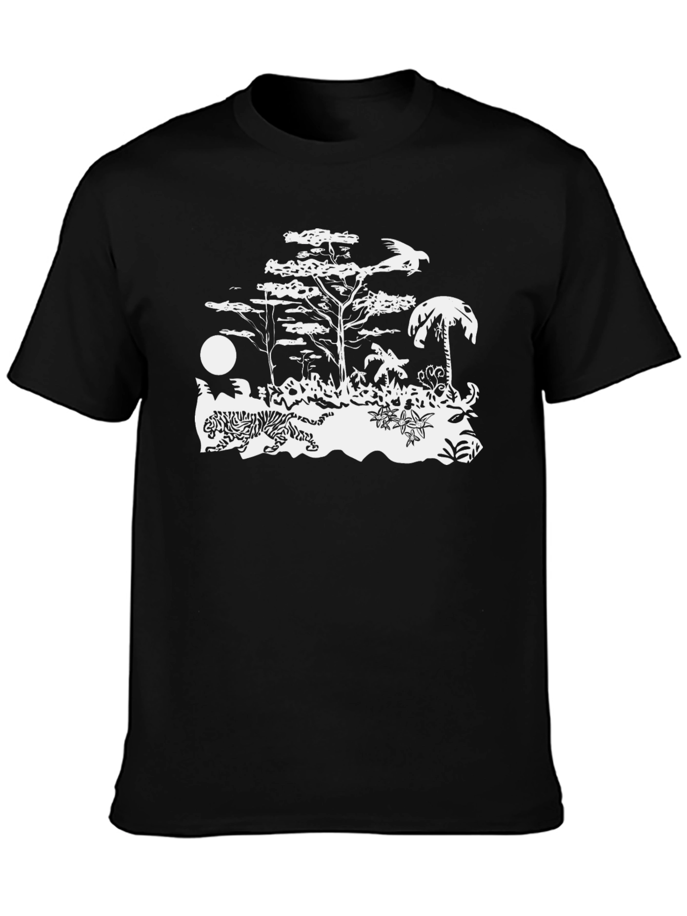 Black T-Shirt w/ Tropical Graphic