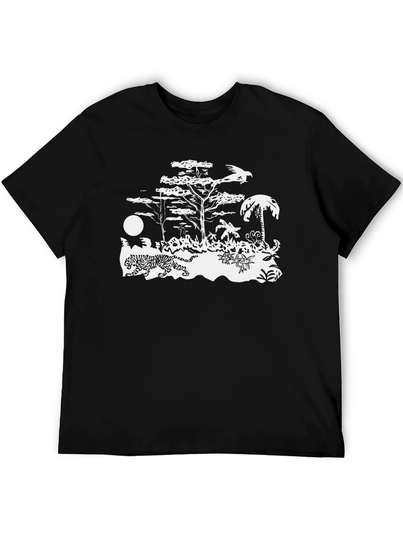 Black T-Shirt w/ Tropical Graphic