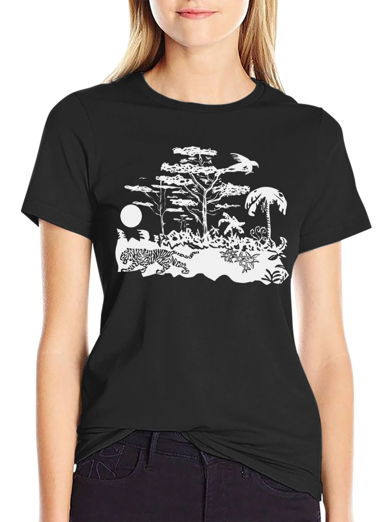 Black T-Shirt w/ Tropical Graphic