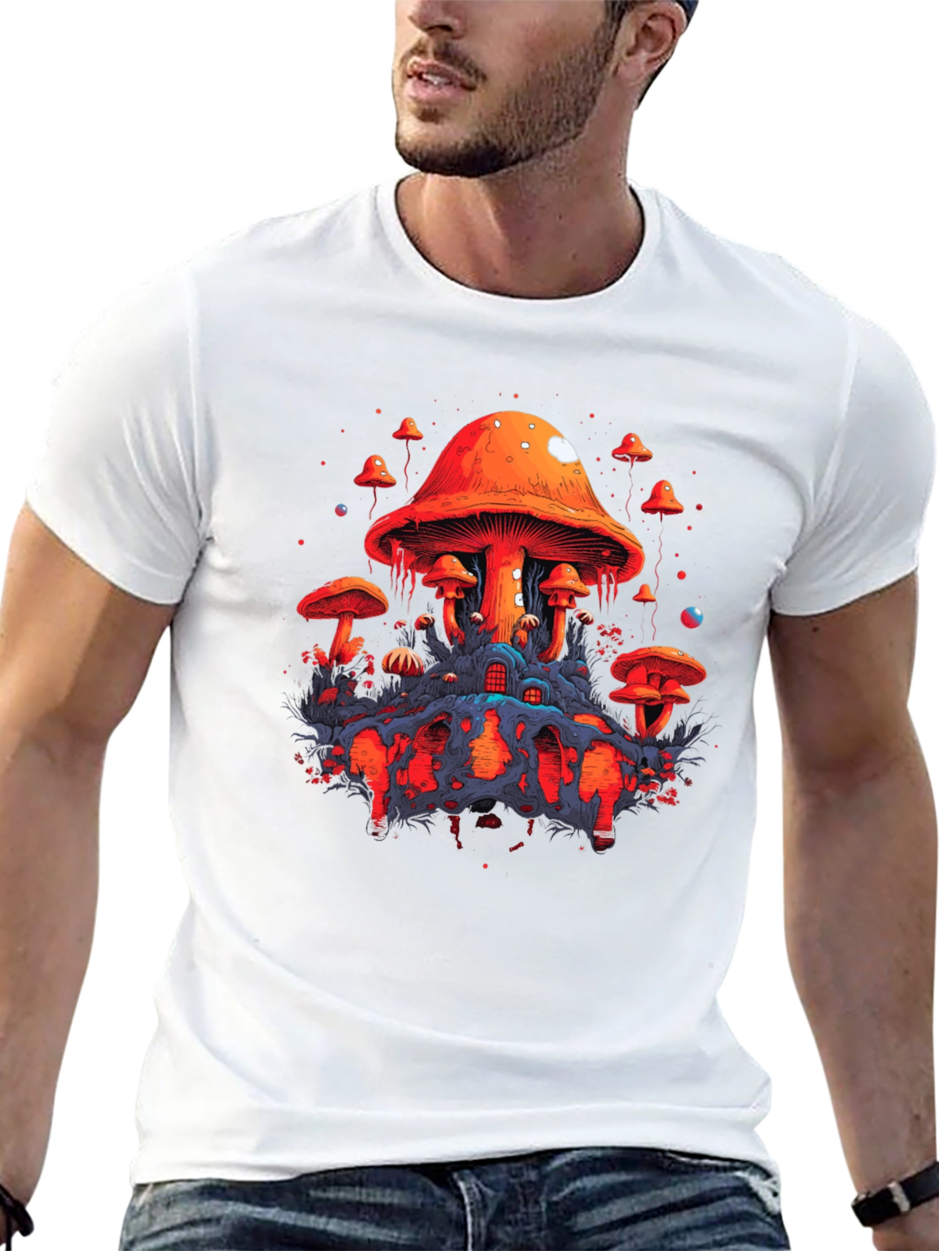 Psychedelic Mushroom Graphic Tee - Unique Black T-Shirt