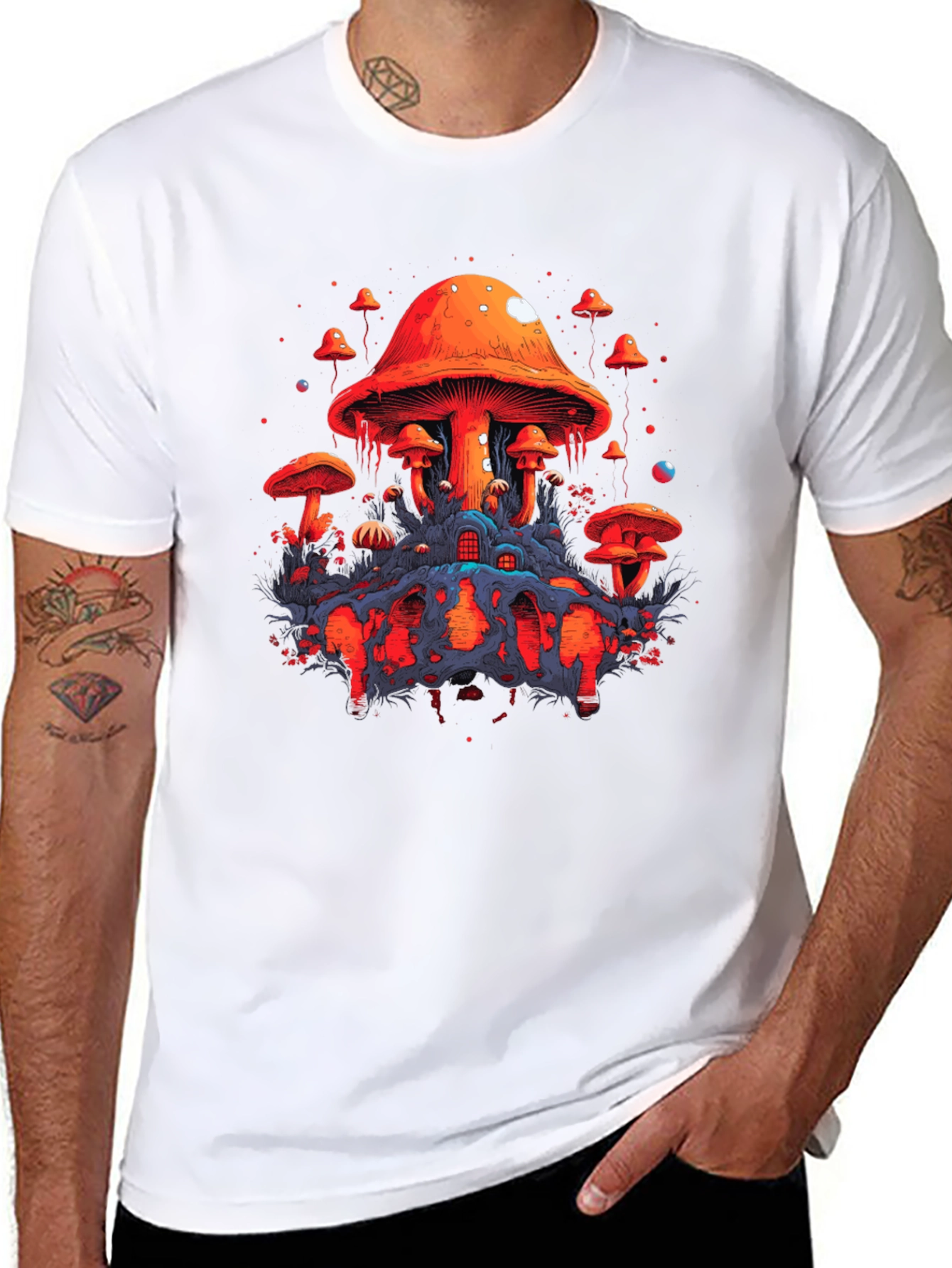 Psychedelic Mushroom Graphic Tee - Unique Black T-Shirt