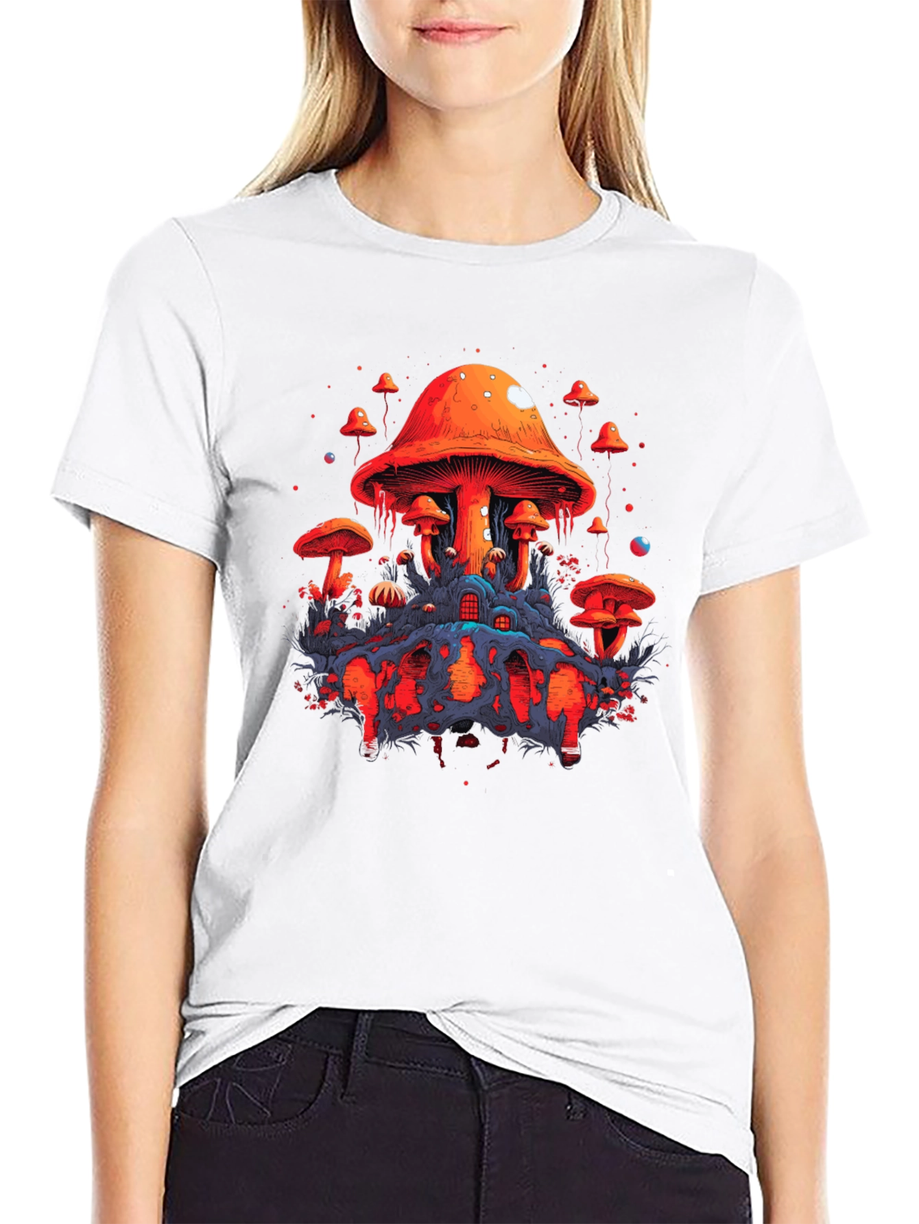 Psychedelic Mushroom Graphic Tee - Unique Black T-Shirt