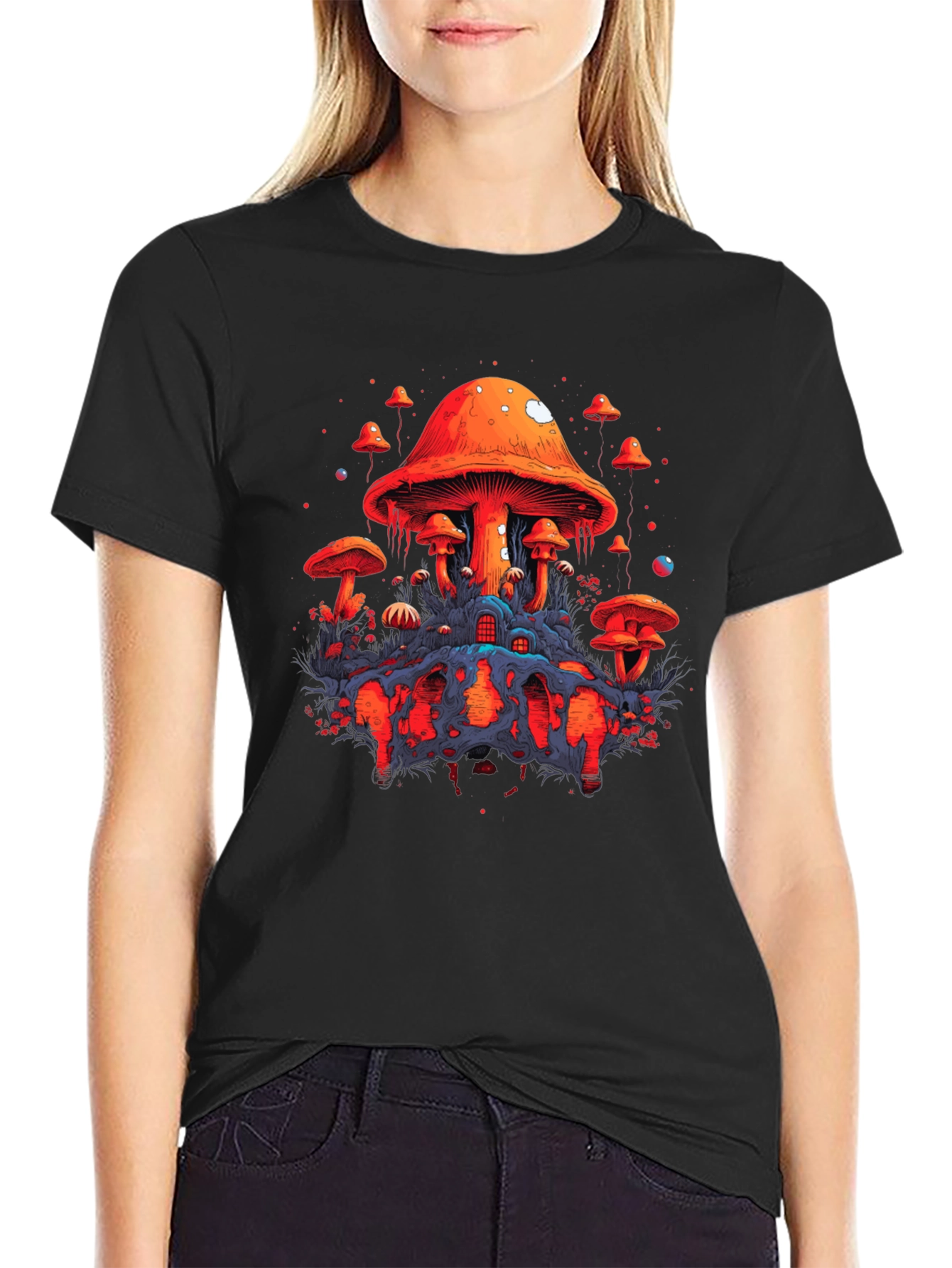 Psychedelic Mushroom Graphic Tee - Unique Black T-Shirt