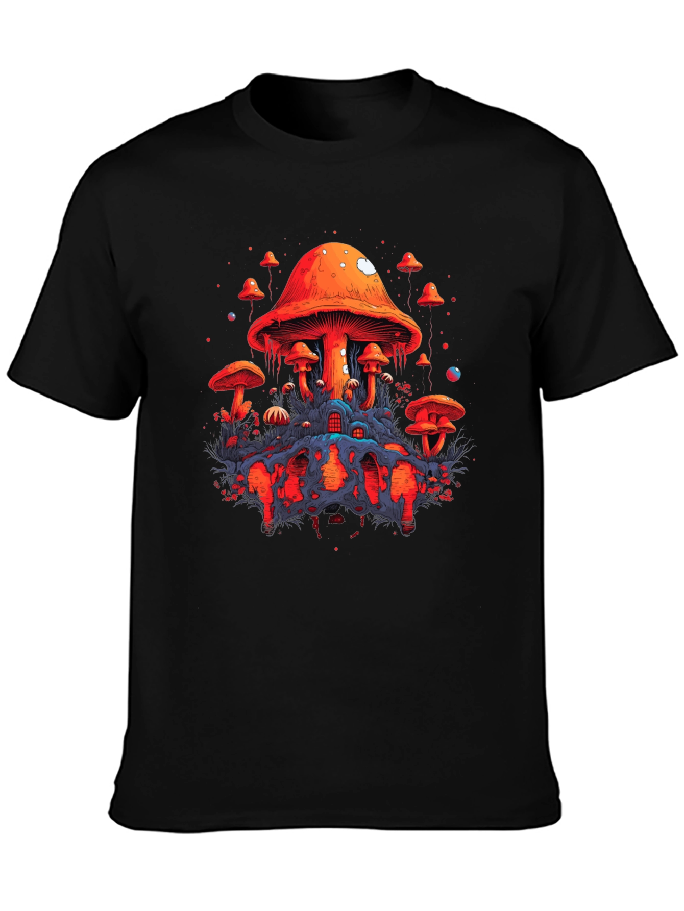 Psychedelic Mushroom Graphic Tee - Unique Black T-Shirt