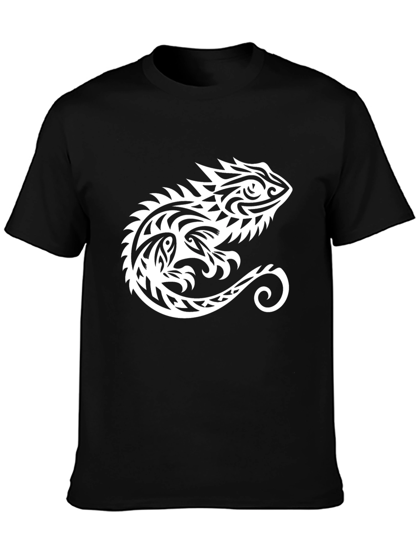 Tribal Chameleon Graphic Tee - Black Cotton Comfort