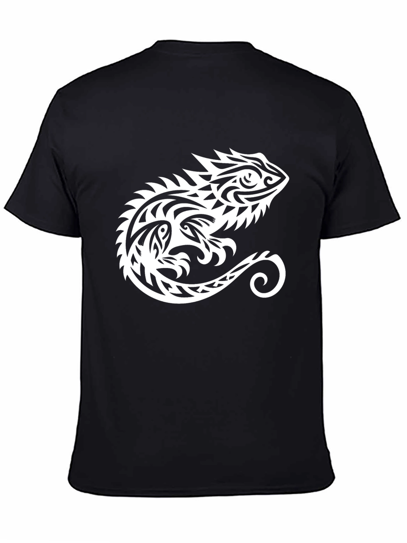 Tribal Chameleon Graphic Tee - Black Cotton Comfort