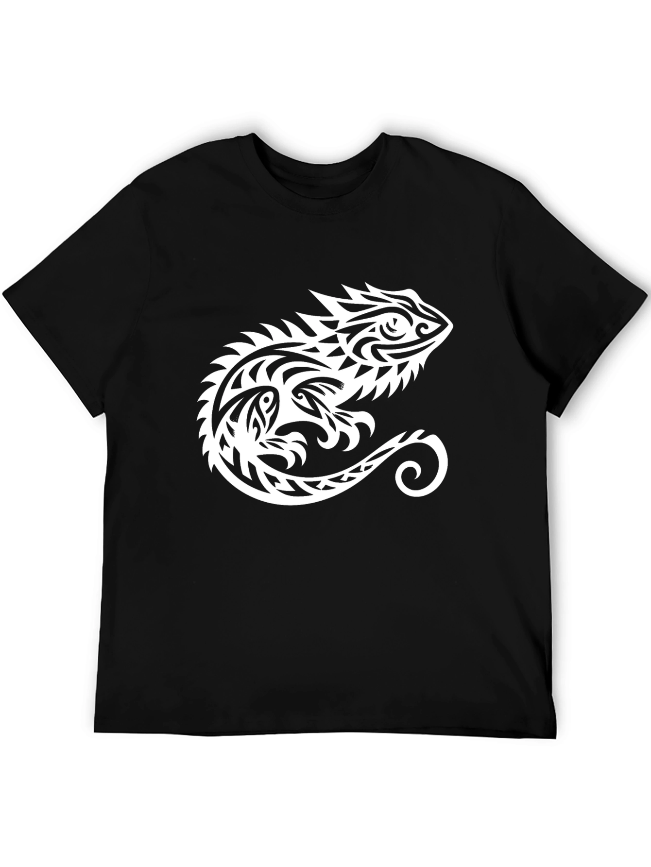Tribal Chameleon Graphic Tee - Black Cotton Comfort