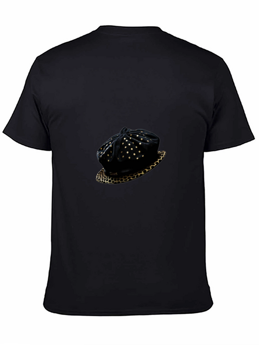 Mens Black T-Shirt with Hat Graphic