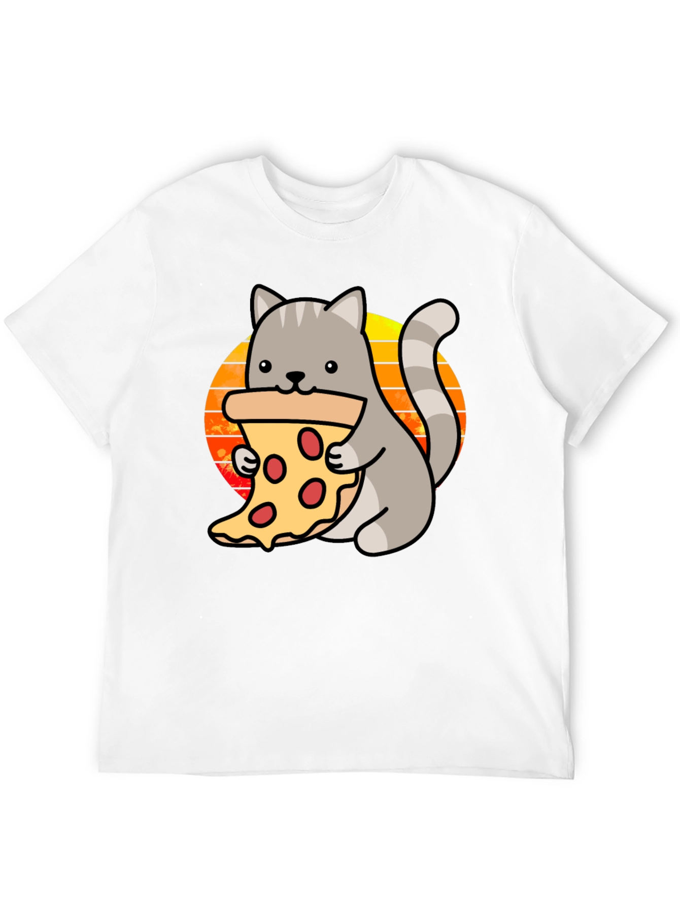 Cat Pizza Black T-Shirt - Cute Cartoon Graphic Tee