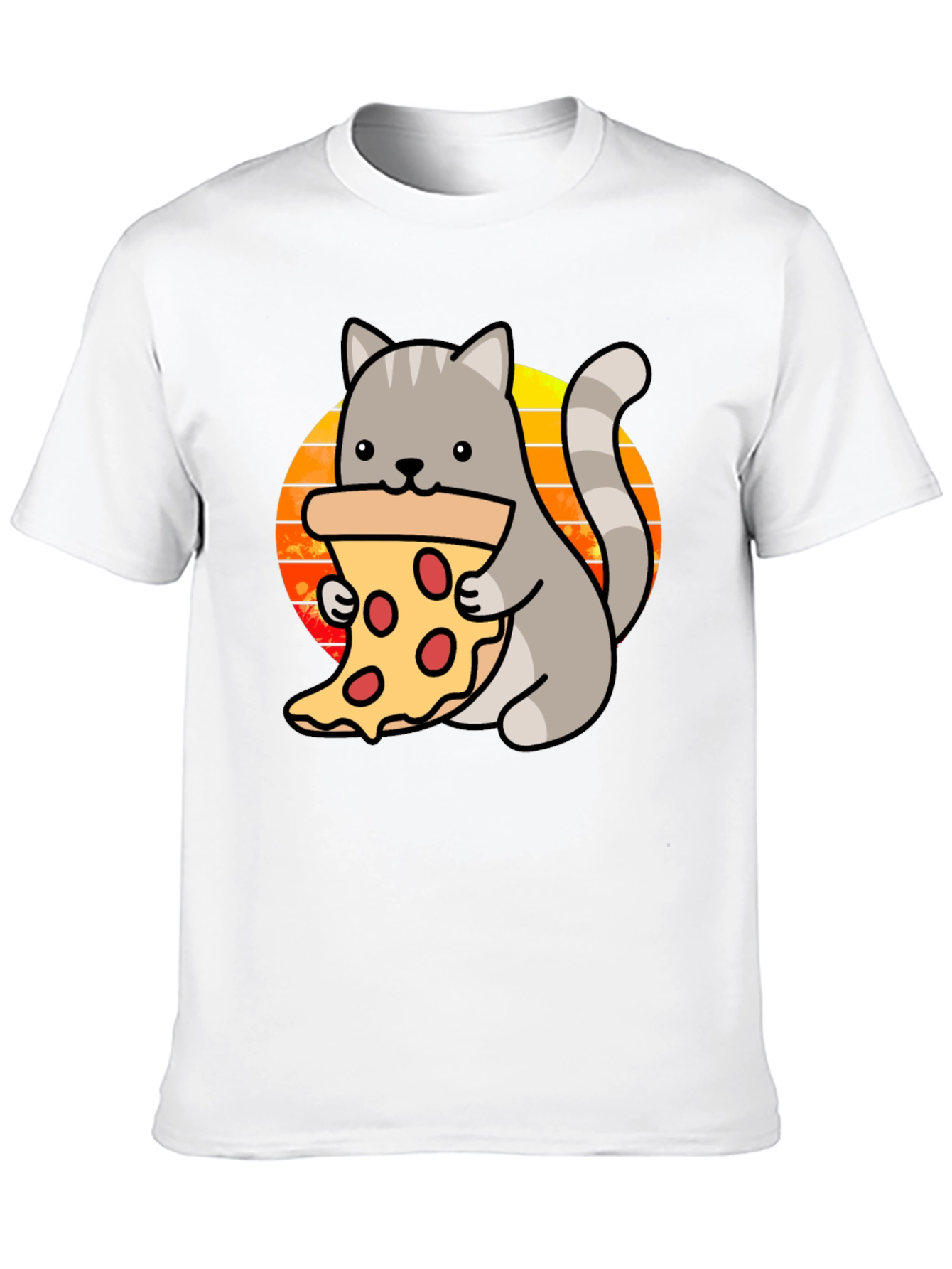 Cat Pizza Black T-Shirt - Cute Cartoon Graphic Tee