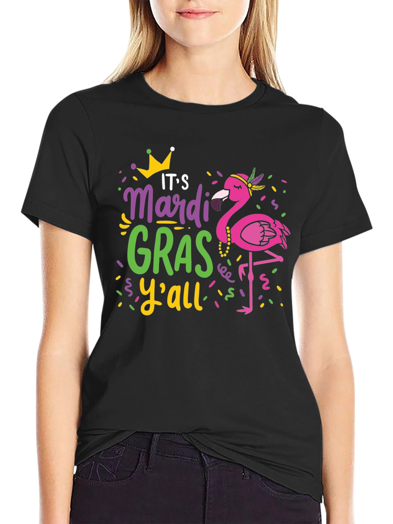 Mardi Gras Flamingo Graphic T-Shirt