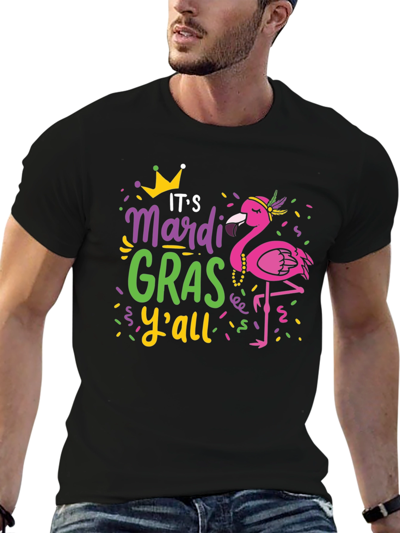 Mardi Gras Flamingo Graphic T-Shirt
