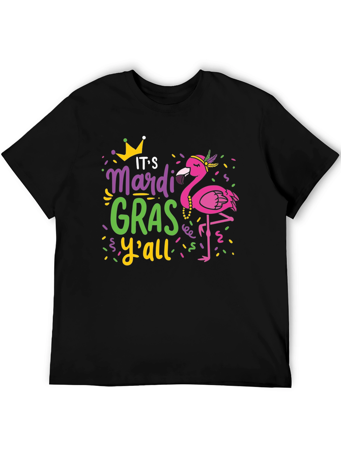 Mardi Gras Flamingo Graphic T-Shirt
