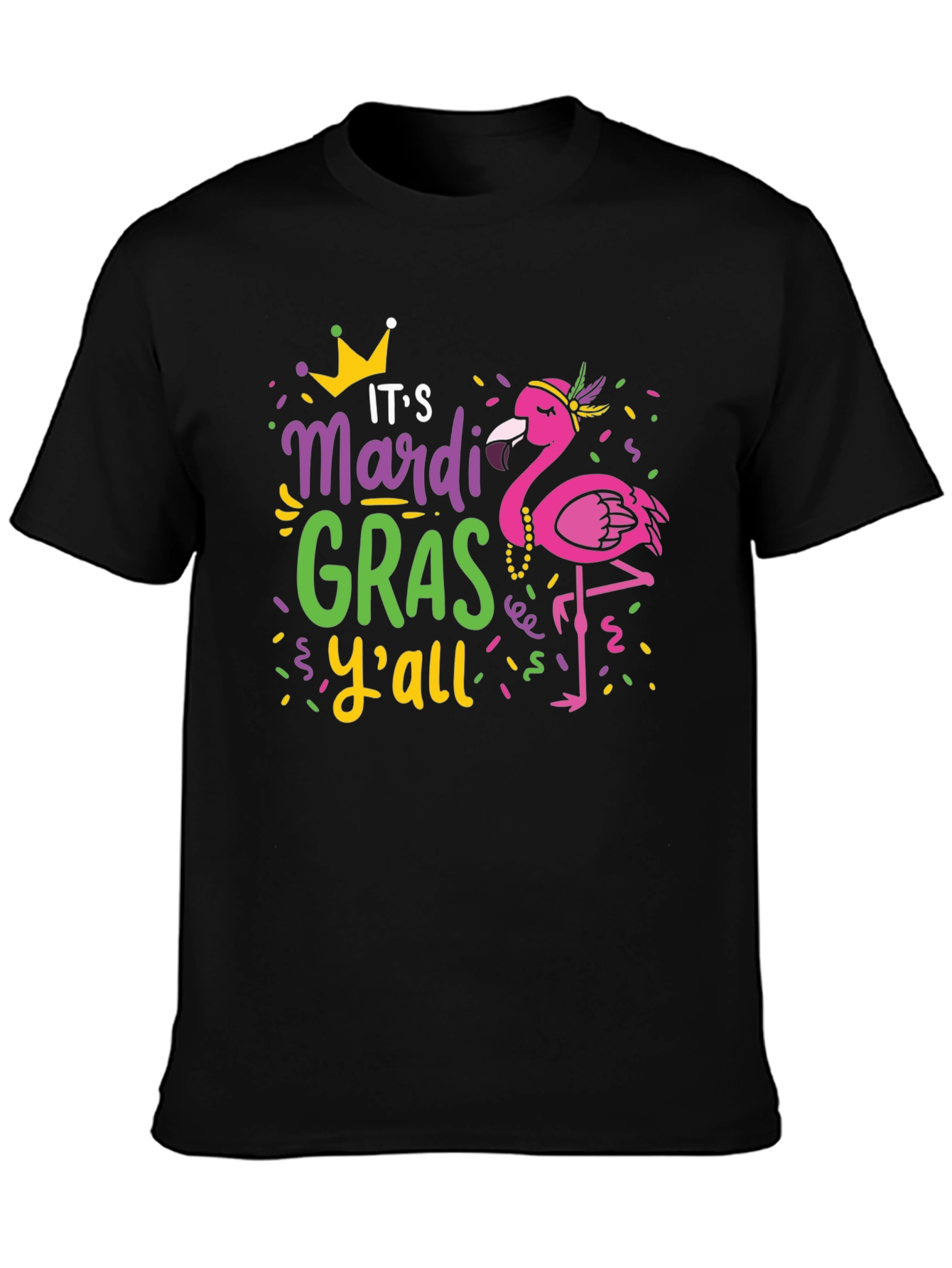 Mardi Gras Flamingo Graphic T-Shirt