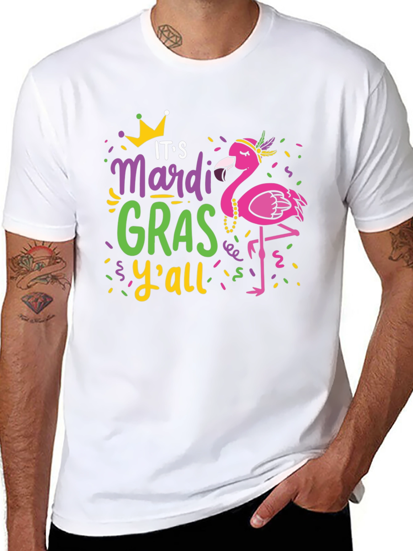 Mardi Gras Flamingo Graphic T-Shirt