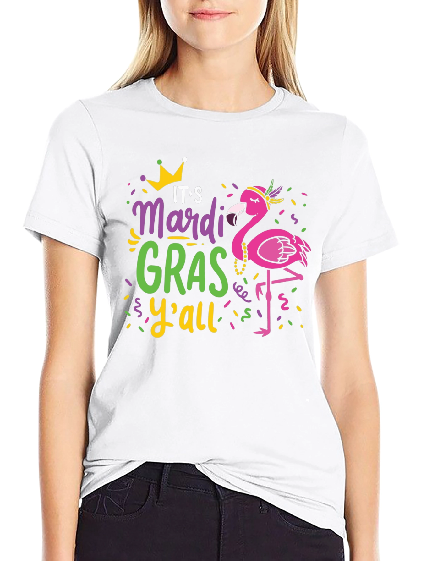 Mardi Gras Flamingo Graphic T-Shirt