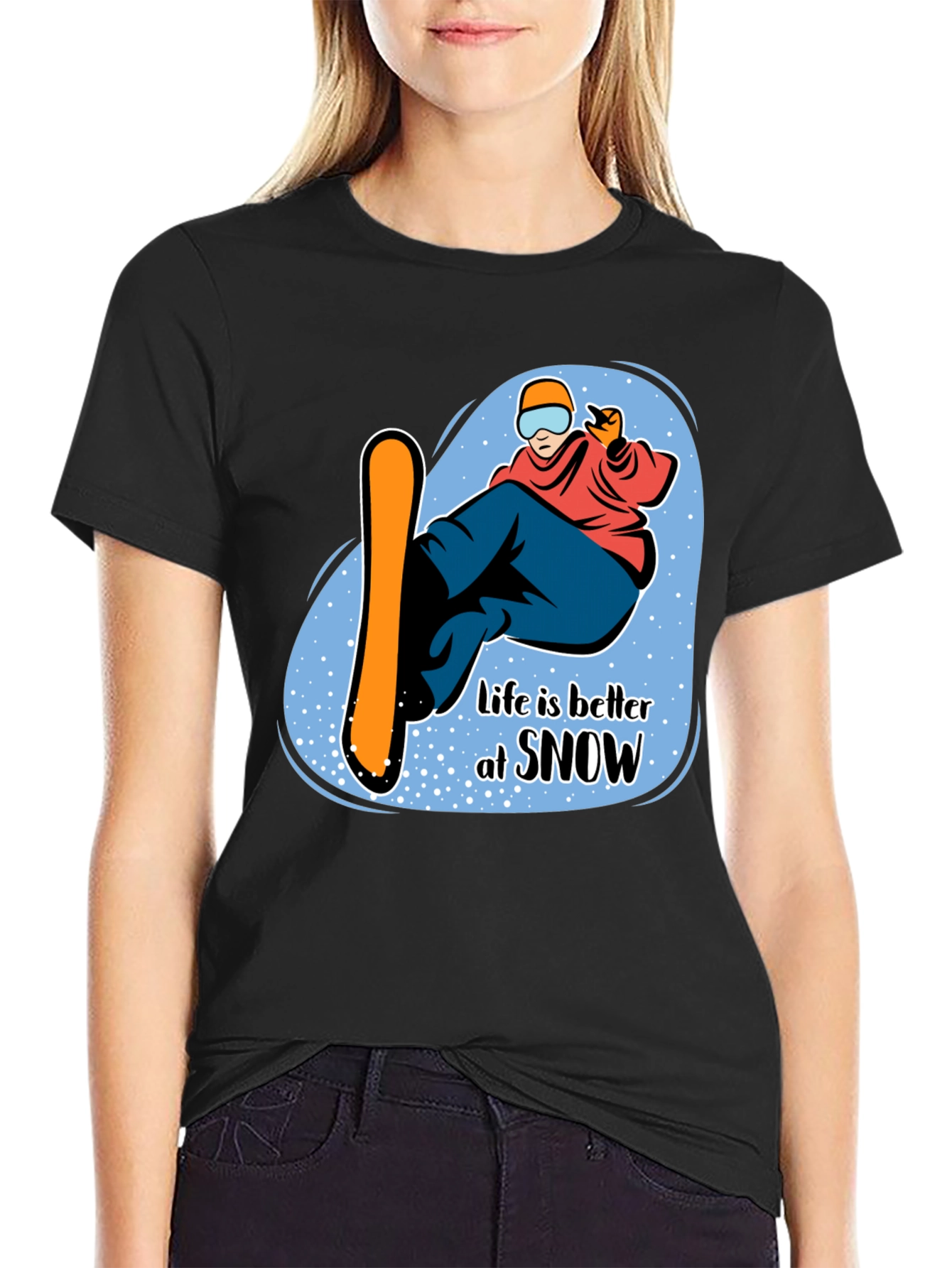 Life is Better at Snow Black Graphic T-Shirt