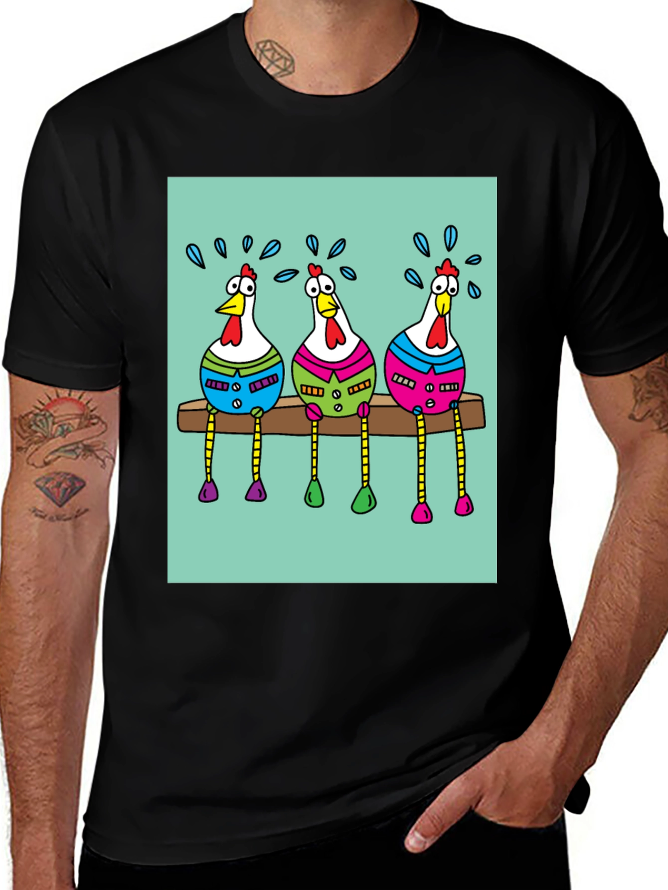 Funny Chicken Graphic Print Black T-Shirt