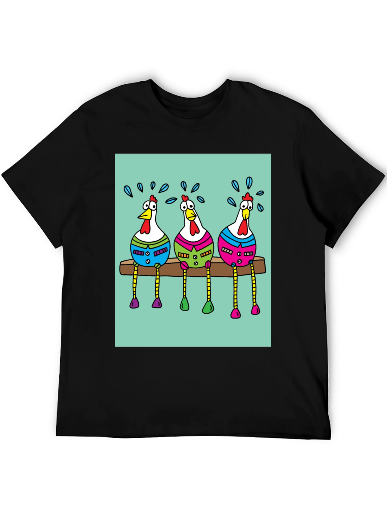 Funny Chicken Graphic Print Black T-Shirt