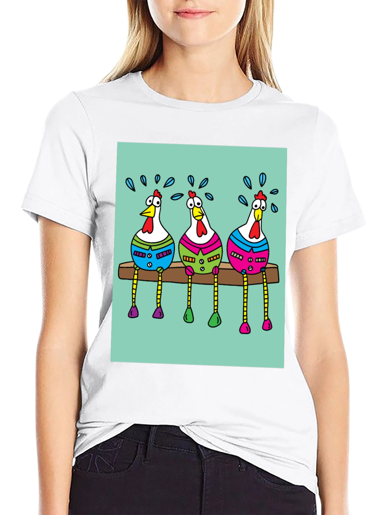 Funny Chicken Graphic Print Black T-Shirt
