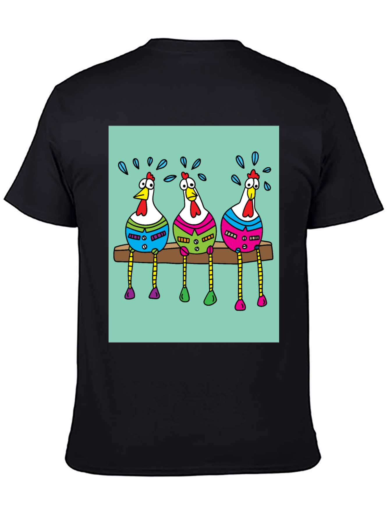 Funny Chicken Graphic Print Black T-Shirt