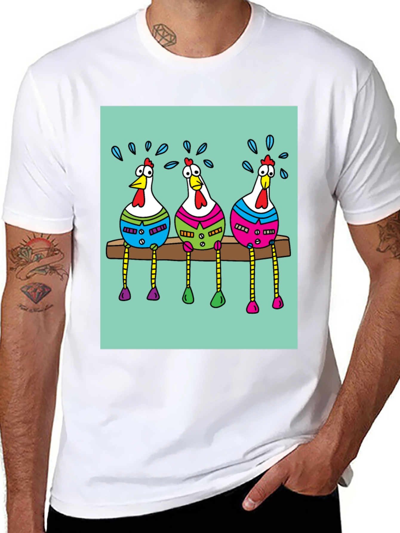 Funny Chicken Graphic Print Black T-Shirt