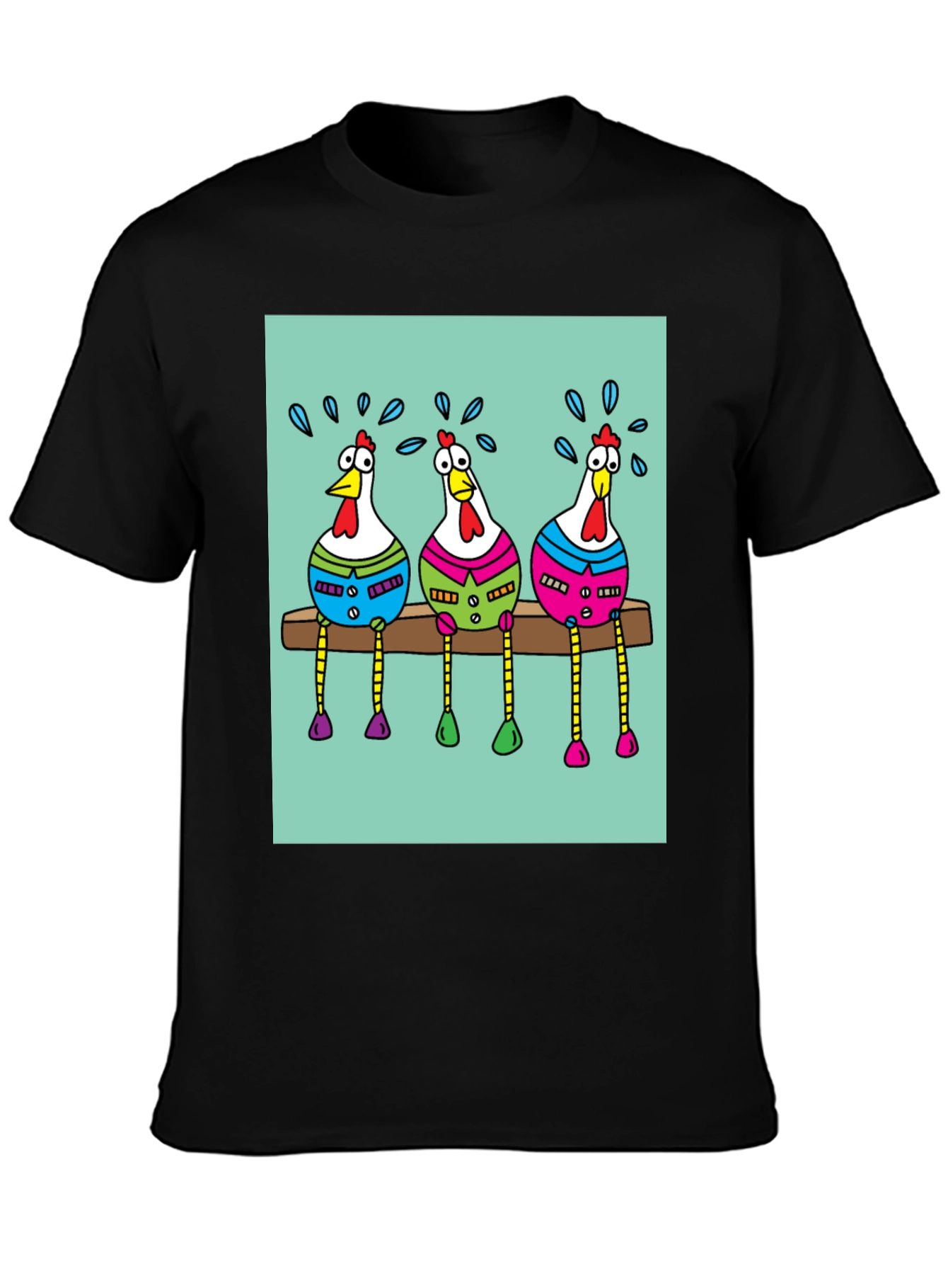 Funny Chicken Graphic Print Black T-Shirt